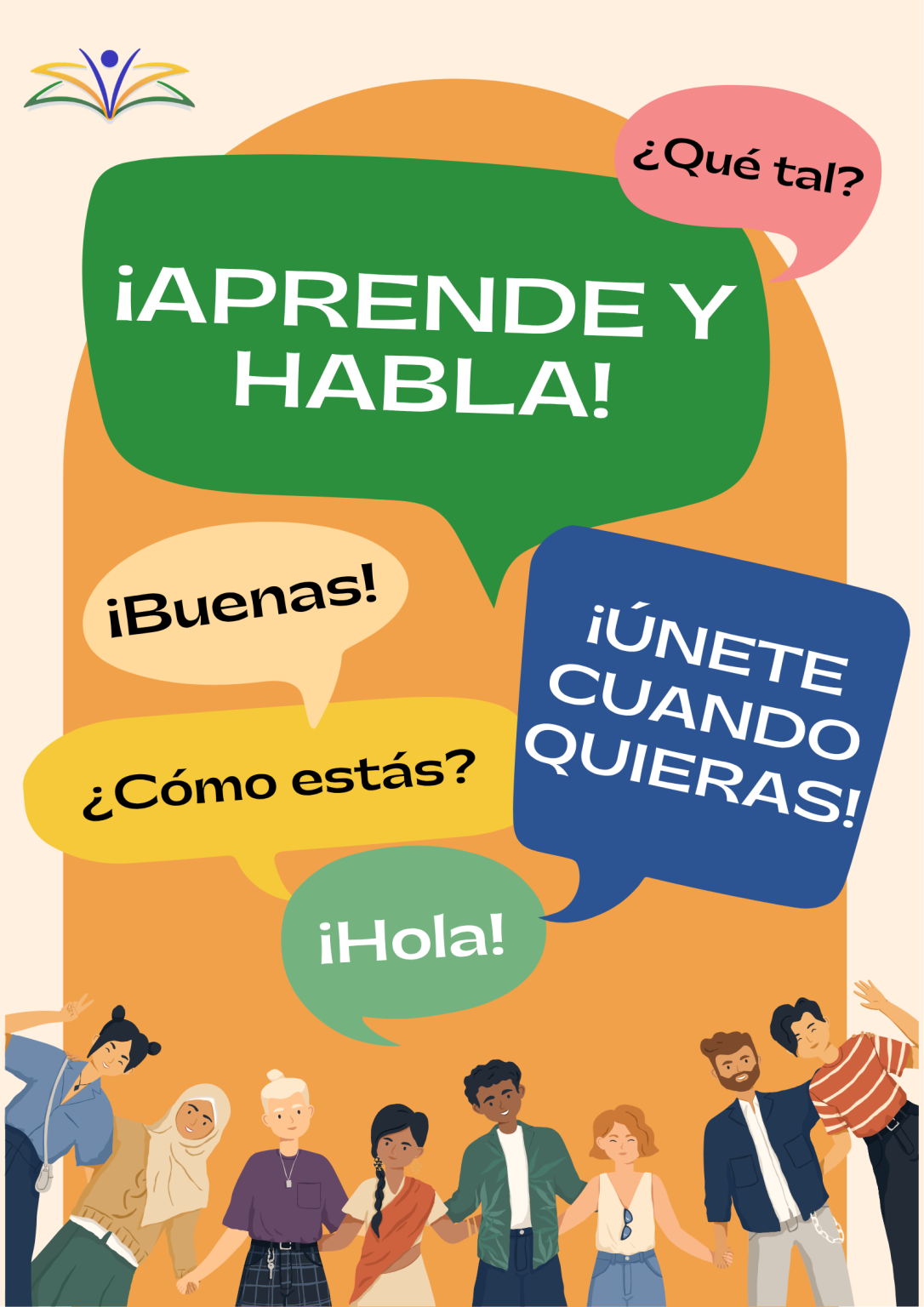 an illustration showing multiple speech bubbles with Spanish text